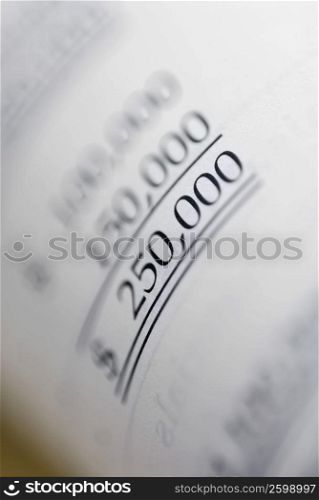 Close-up of financial figures on paper