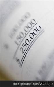 Close-up of financial figures on paper