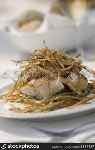 Close-up of fish fillets in a plate