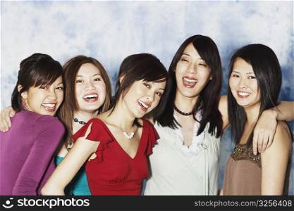 Close-up of five young women smiling