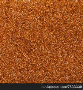 Close up of flaxseed linseed as brown red food background or grain texture. Diet and nutrition. Square format.