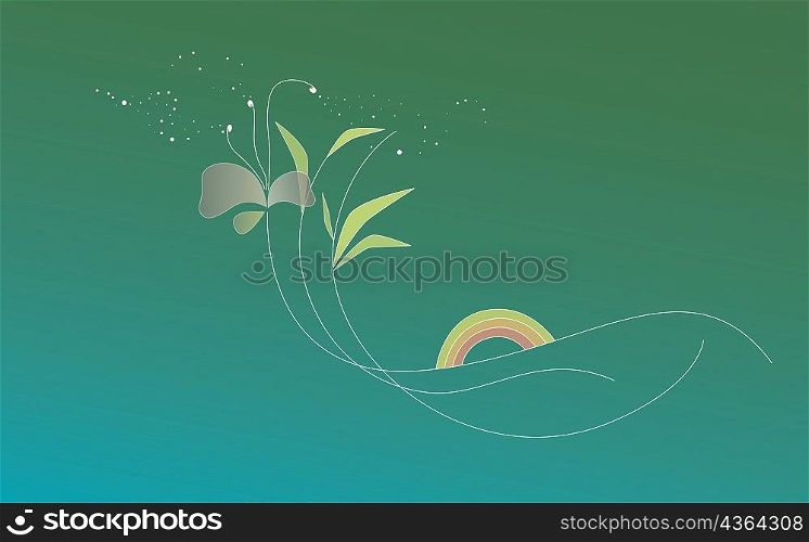 Close-up of flowers with a rainbow on a green surface