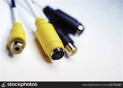Close-up of four audio cables