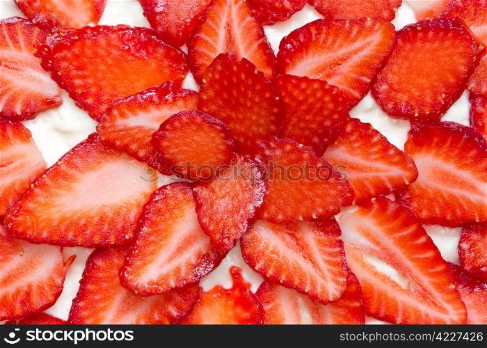 close up of fresh and tasty strawberry cake