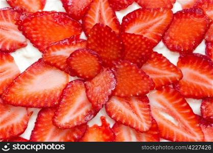 close up of fresh and tasty strawberry cake