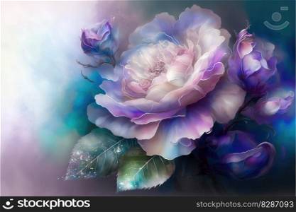 Close up of fresh flower spectrum detailed art of rose collection. Created by technical shading pastel colorful tone with slight softness blossom. Finest generative AI.. Close up of fresh flower spectrum detailed art of rose collection.