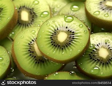 Close up of fresh ripe kiwi slices.AI Generative