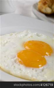 Close-up of fried eggs in a plate