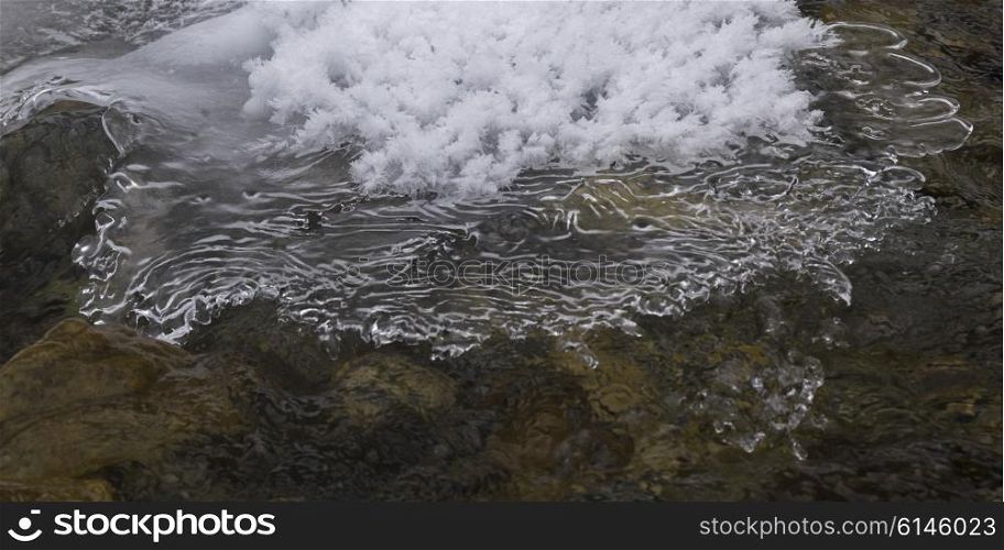 Close-up of frozen ice, Lake Louise, Banff National Park, Alberta, Canada