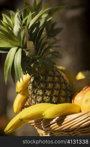 Close-up of fruit in a wicker basket