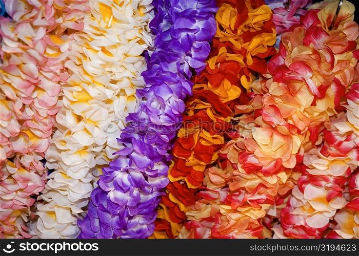 Close-up of garlands in a row