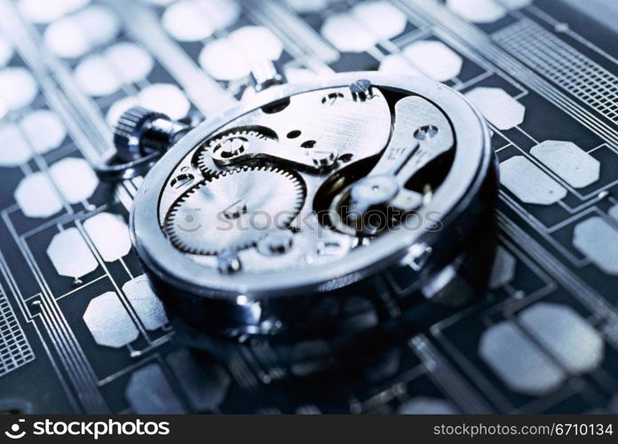 Close-up of gears in a watch