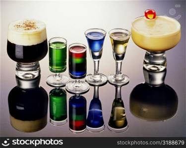 Close-up of glasses of cocktail drinks