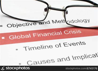 CLose up of global crisis document