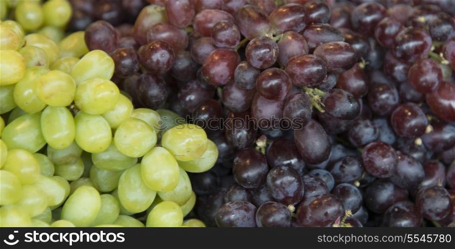 Close-up of grapes for sale at a market stall, Pike Place Market, Seattle, Washington State, USA