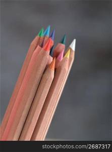 Close up of group of multicolored colored pencils
