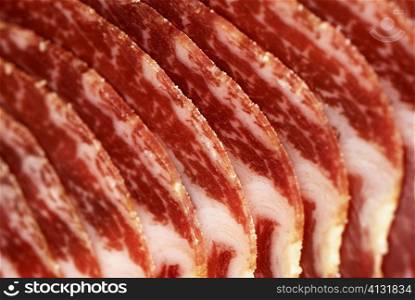 Close-up of ham slices