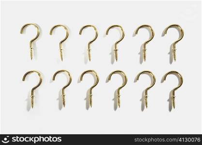 Close-up of hooks in a row