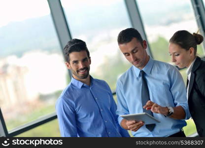 close-up of human hand business man using tablet compuer at office