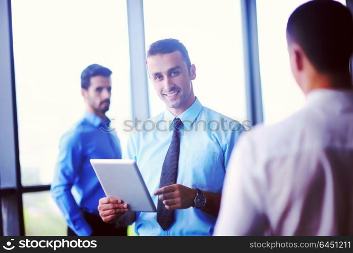 close-up of human hand business man using tablet compuer at office