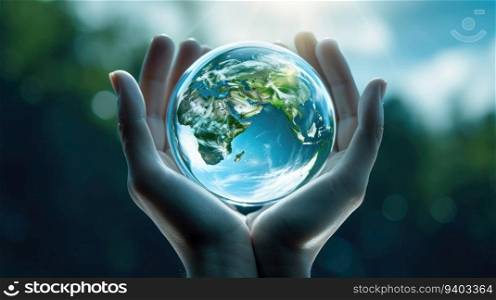 Close up of human hands holding Earth planet. Elements of this image are furnished by NASA