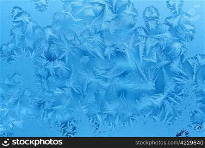 close up of ice patterns on winter glass texture