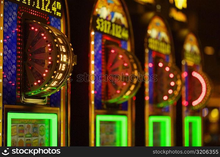 Close-up of illuminated number wheels in a casino, Las Vegas, Nevada, USA