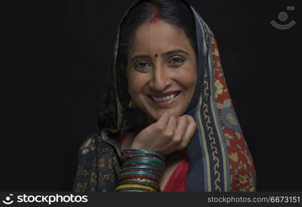 Close-up of Indian rural woman in sari