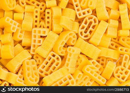 Close up of italian pasta - alphabet shaped