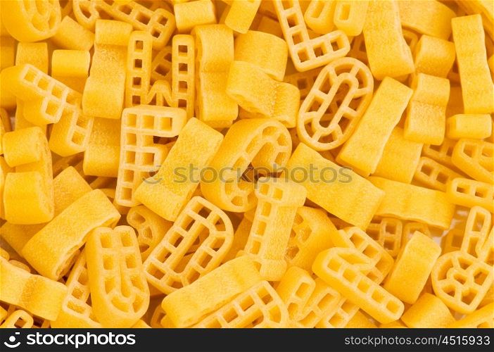 Close up of italian pasta - alphabet shaped