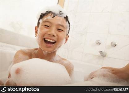 Close-up of Kid in Bubble Bath