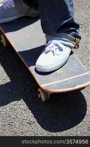 Close-up of kid on skateboard