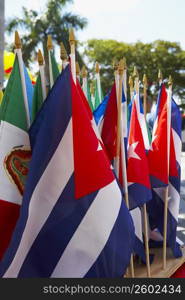 Close-up of Latin American flags
