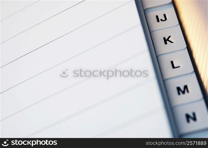 Close-up of letters on a personal organizer