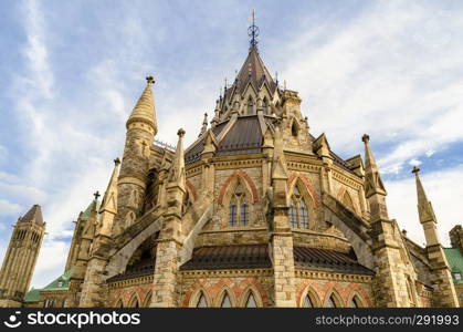 Close up of Library of Parliament in Ottawa, Canada