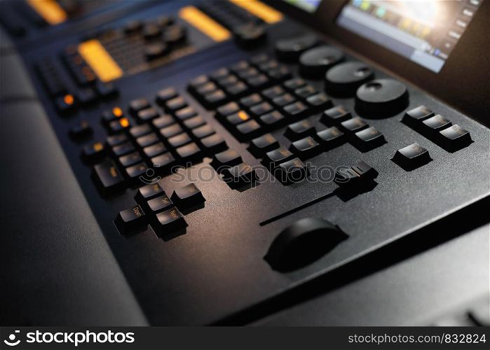 Close up of lighting control console. Selective focus.