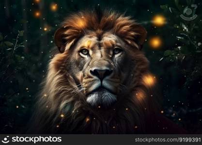 Close-up of lion, Panthera leo in front of black background. Neural network AI generated art. Close-up of lion, Panthera leo in front of black background. Neural network AI generated