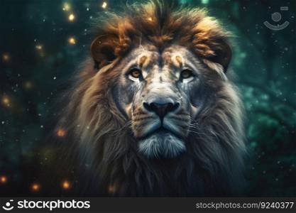 Close-up of lion, Panthera leo in front of black background. Neural network AI generated art. Close-up of lion, Panthera leo in front of black background. Neural network AI generated