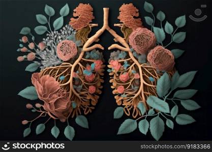 close-up of lungs made from roses, their delicate petals and thorns a stark contrast, created with generative ai. close-up of lungs made from roses, their delicate petals and thorns a stark contrast