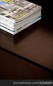 Close-up of magazines on a table