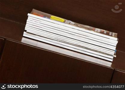 Close-up of magazines on a table
