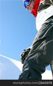 Close-up of male snowboarder