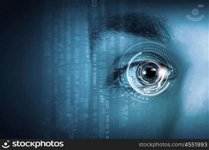 Close up of man&amp;#39;s eye scanned for access