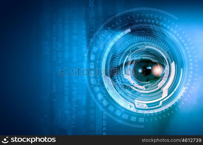 Close up of man&amp;#39;s eye scanned for access