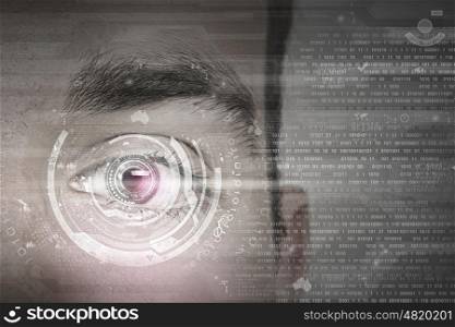Close up of man&amp;#39;s eye scanned for access