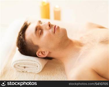close up of man face in spa salon