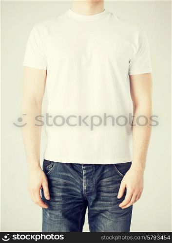 close up of man in blank t-shirt