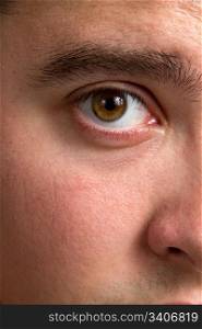Close up of man&rsquo;s bloodshot eye.