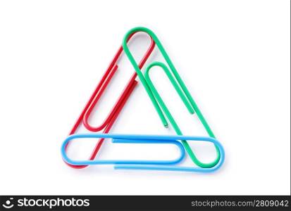 Close up of many colourful paper clips