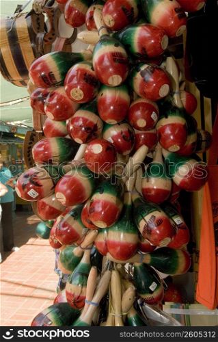 Close-up of maracas hanging in a store